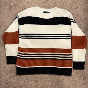 Striped Crewneck Sweater in Cream, Black & Rust